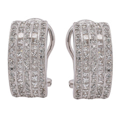 18K White Gold Curved Triple Bar Diamond Omega Back Earrings | 1.69 CTW, view 1