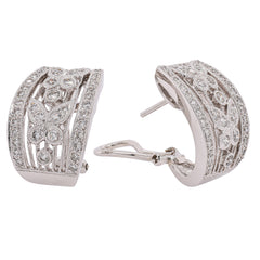 18K White Gold Antique Style Diamond Butterfly Omega Back Earrings | 0.93 CTW, view 2