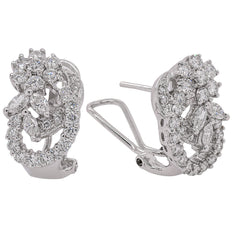 18K White Gold Diamond Swirl Cluster Earrings | 1.46 CTW Round & Marquise Diamonds, view 2