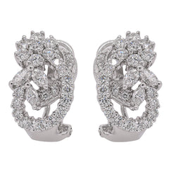 18K White Gold Diamond Swirl Cluster Earrings | 1.46 CTW Round & Marquise Diamonds, view 1