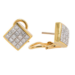 18K Yellow Gold Invisible-Set Princess Diamond Square Stud Earrings | 1.51 CTW, view 2