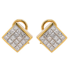 18K Yellow Gold Invisible-Set Princess Diamond Square Stud Earrings | 1.51 CTW, view 1