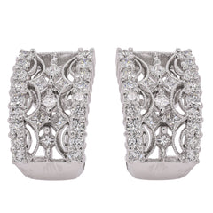 18K White Gold Antique Style Diamond Omega Back Earrings | 1.70 CTW Round & Princess Diamonds, view 1