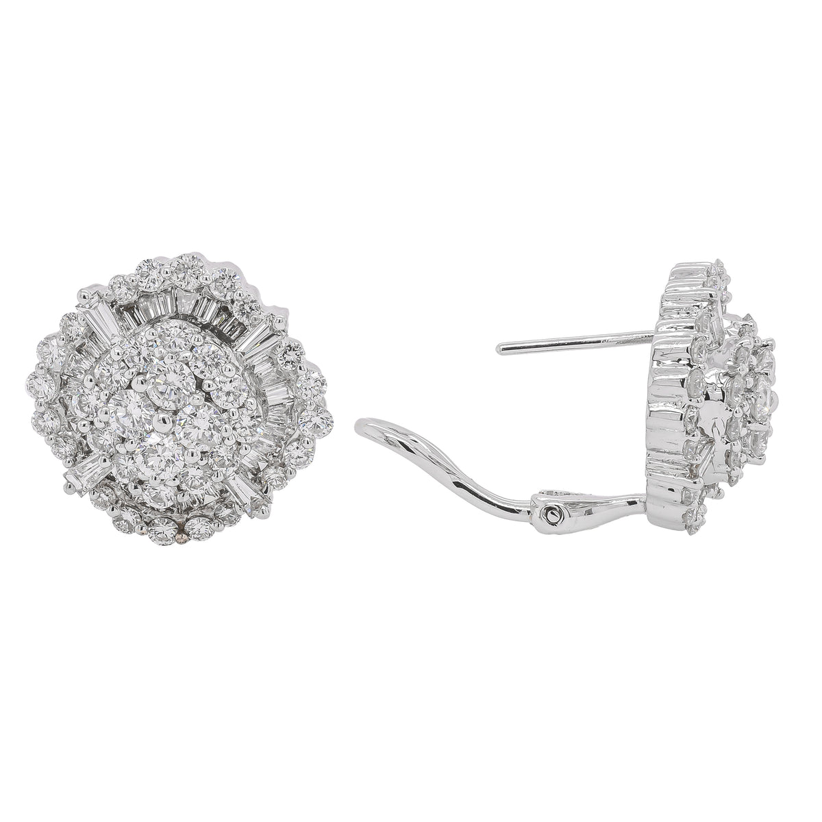 18K White Gold Diamond Cluster Earrings with Omega Back