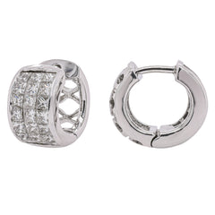 18K White Gold Invisible-Set Quadrillion Diamond Huggie Earrings | 2.13 CTW, view 2