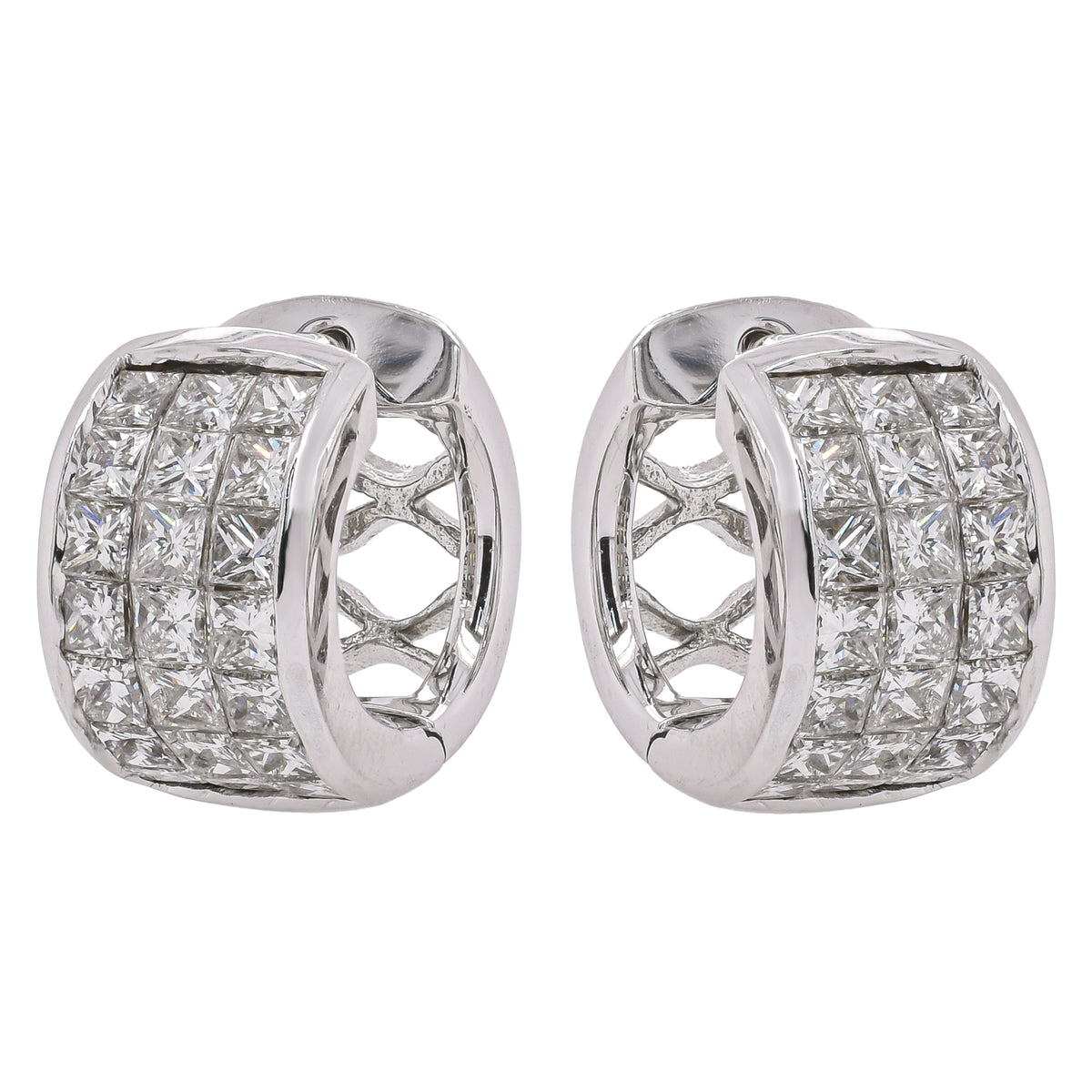 18K White Gold Invisible-Set Quadrillion Diamond Huggie Earrings | 2.13 CTW