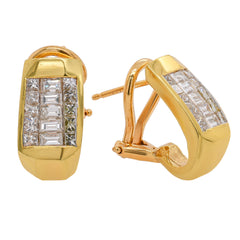 18K Yellow Gold Princess & Baguette Diamond Leverback Earrings | 1.18 CTW, view 2