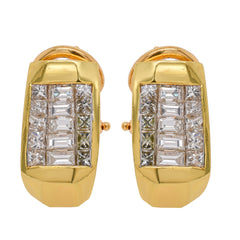 18K Yellow Gold Princess & Baguette Diamond Leverback Earrings | 1.18 CTW, view 1