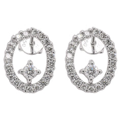18K White Gold Oval Diamond Stud Earrings | 0.64 CTW Round Diamonds, view 1