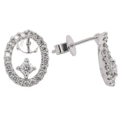 18K White Gold Oval Diamond Stud Earrings | 0.64 CTW Round Diamonds, view 2