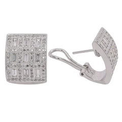 18K White Gold Brick Style Diamond Omega Back Earrings | 1.94 CTW, view 2