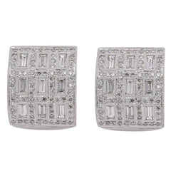 18K White Gold Brick Style Diamond Omega Back Earrings | 1.94 CTW, view 1