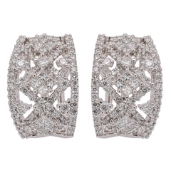 18K White Gold Antique Style Diamond Leverback Earrings | 1.38 CTW Princess & Round Diamonds, view 1