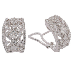 18K White Gold Antique Style Diamond Leverback Earrings | 1.38 CTW Princess & Round Diamonds, view 2