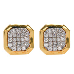18K Yellow Gold Diamond Octagonal Square Stud Earrings, view 1