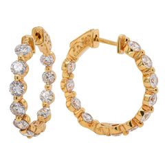18K Yellow Gold Inside-Outside Diamond Hoop Earrings, view 2