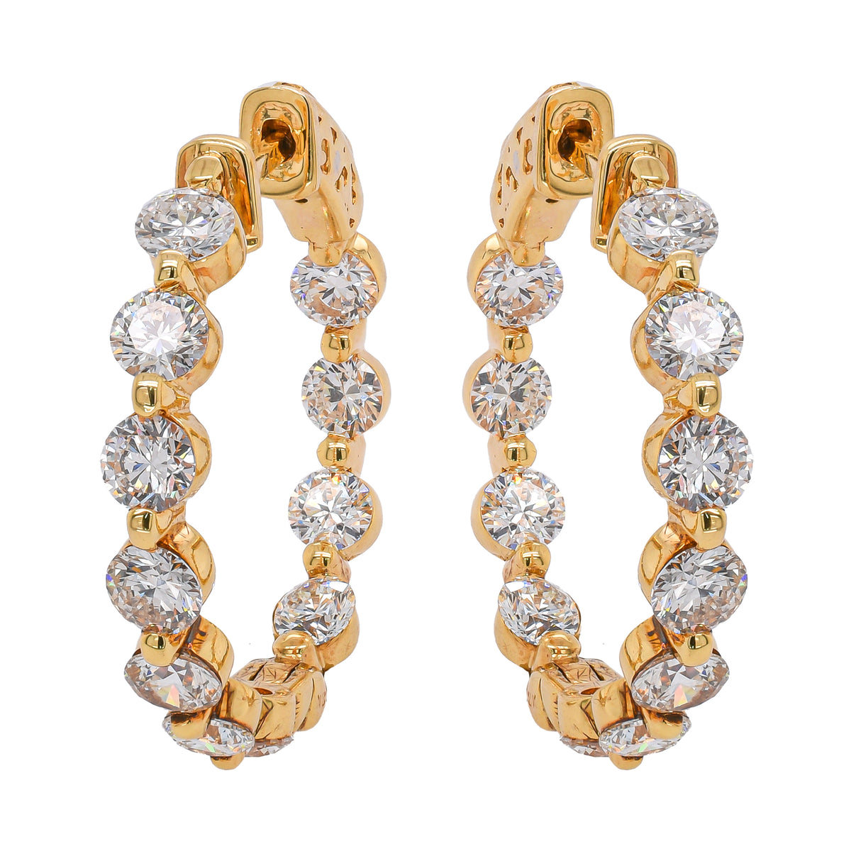 18K Yellow Gold Inside-Outside Diamond Hoop Earrings