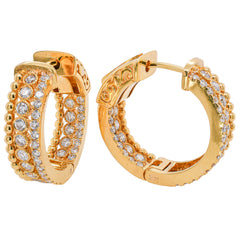 18K Yellow Gold Diamond Hoop Earrings with Bead Accents | 1.10 CTW Natural Diamonds, view 2