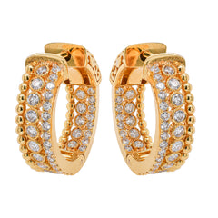 18K Yellow Gold Diamond Hoop Earrings with Bead Accents | 1.10 CTW Natural Diamonds, view 1