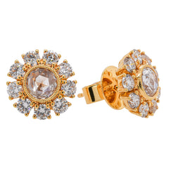 18K Yellow Gold Rose Cut & Round Diamond Stud Earrings | 2.58 CTW Natural Diamonds, view 2