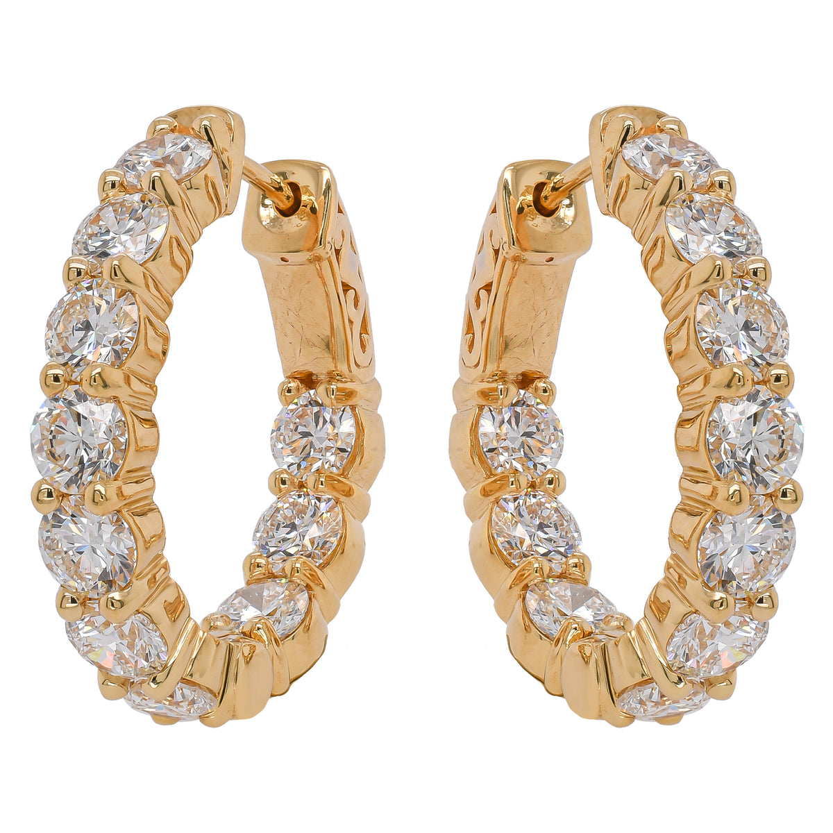18K Yellow Gold Inside-Outside Diamond Hoop Earrings