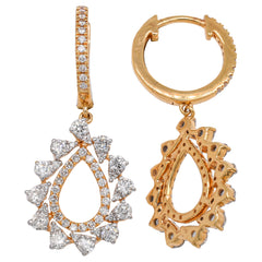 18K Yellow Gold Diamond Teardrop Huggie Earrings | 0.98 CTW Natural Diamond Dangle Earrings, view 2