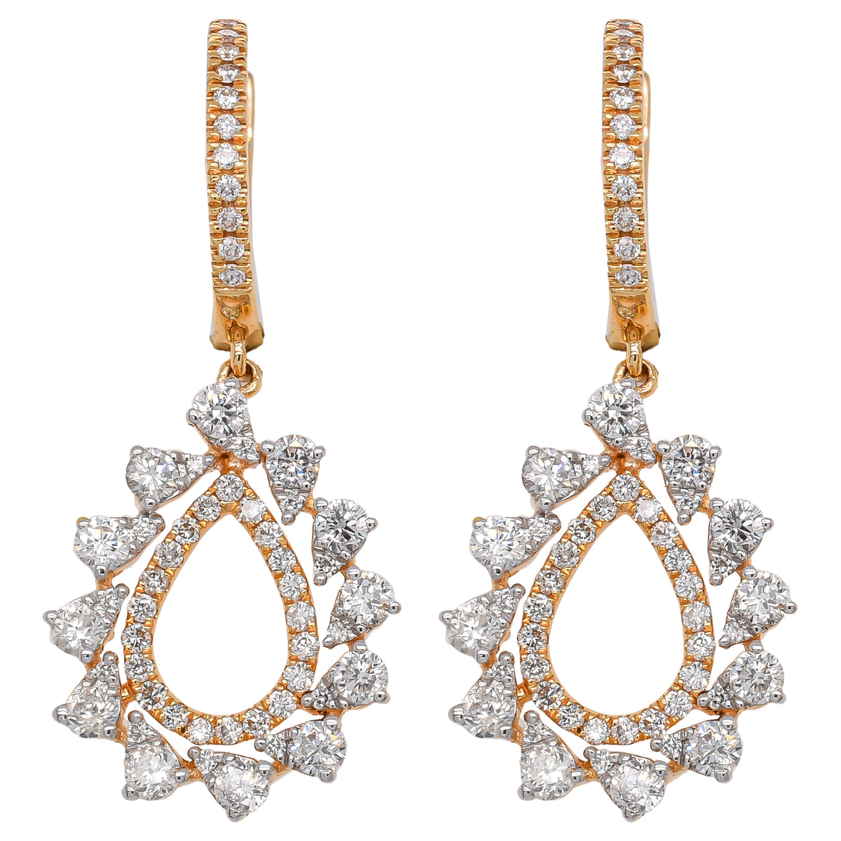 18K Yellow Gold Diamond Teardrop Huggie Earrings | 0.98 CTW Natural Diamond Dangle Earrings