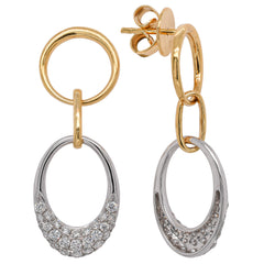 18K Yellow & White Gold Diamond Oval Dangle Earrings, view 2