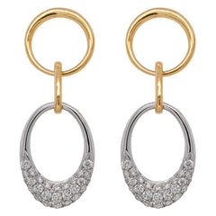 18K Yellow & White Gold Diamond Oval Dangle Earrings, view 1