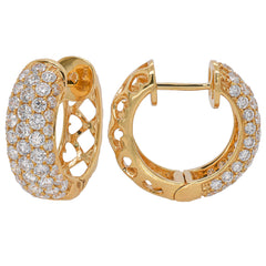 18K Yellow Gold Pavé Diamond Hoop Earrings, view 2