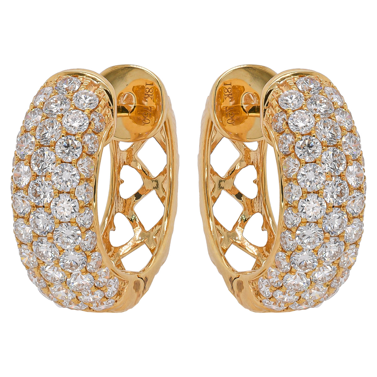18K Yellow Gold Pavé Diamond Hoop Earrings