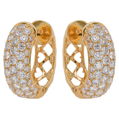 18K Yellow Gold Pavé Diamond Hoop Earrings, view 1