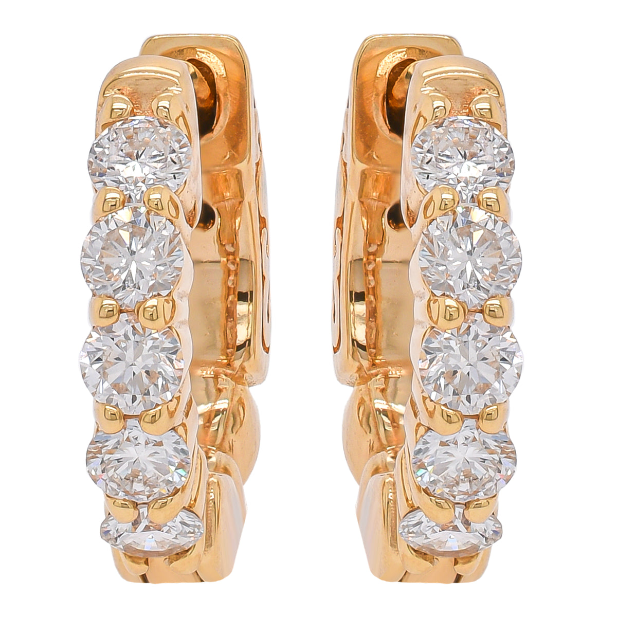 18K Yellow Gold Diamond Huggie Hoop Earrings
