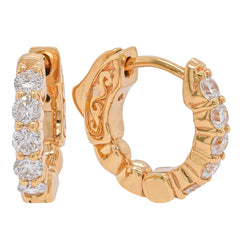 18K Yellow Gold Diamond Huggie Hoop Earrings, view 2