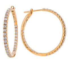 18K Yellow Gold Diamond Leverback Hoop Earrings, view 2