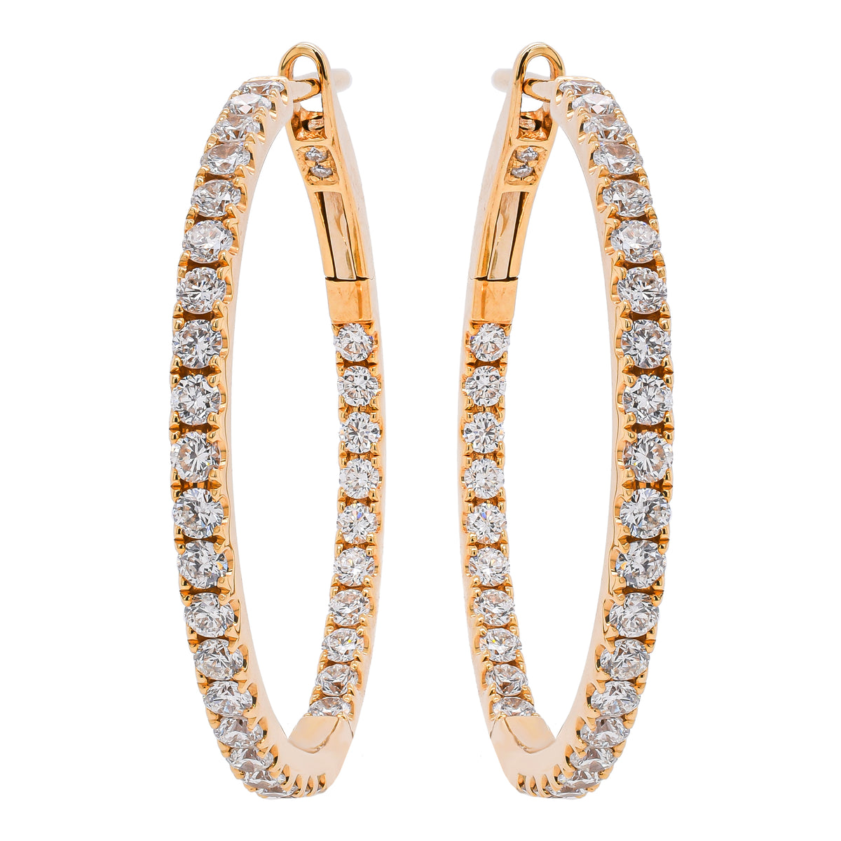 18K Yellow Gold Diamond Leverback Hoop Earrings