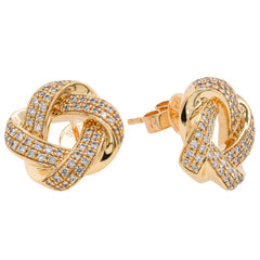 18K Yellow Gold Diamond Knot Stud Earrings | 0.65 CTW Natural Diamond Earrings, view 2