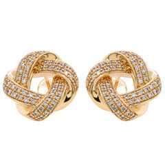 18K Yellow Gold Diamond Knot Stud Earrings | 0.65 CTW Natural Diamond Earrings, view 1