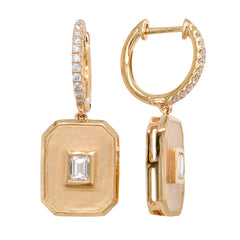 18K Yellow Gold Baguette Diamond Rectangle Huggie Earrings, view 2