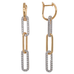 18K Yellow & White Gold Diamond Paperclip Leverback Earrings | 0.73 CTW Natural Diamonds, view 2
