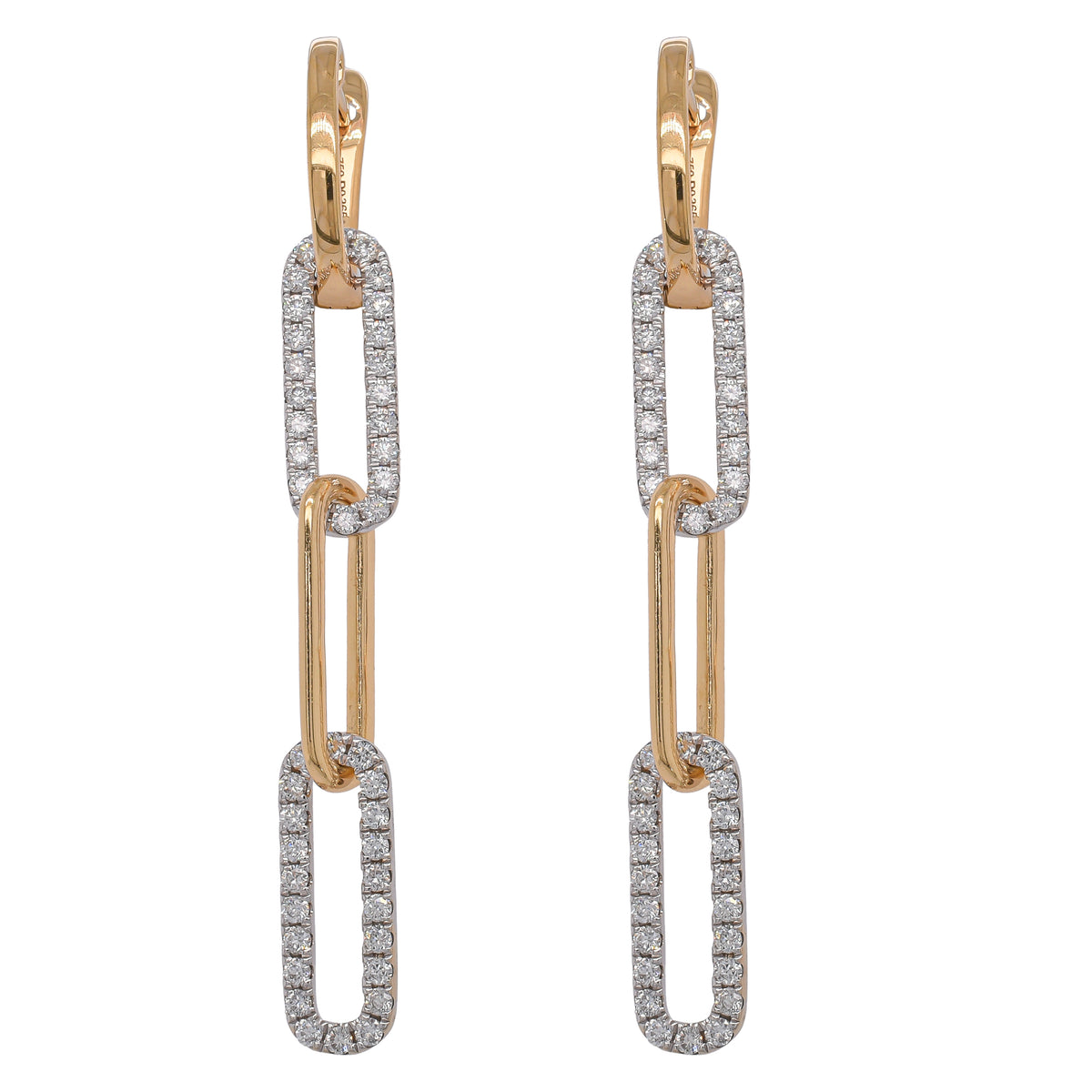 18K Yellow & White Gold Diamond Paperclip Leverback Earrings | 0.73 CTW Natural Diamonds