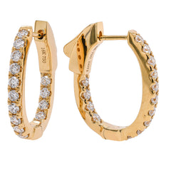 18K Yellow Gold Oval Hoop Diamond Earrings, view 2