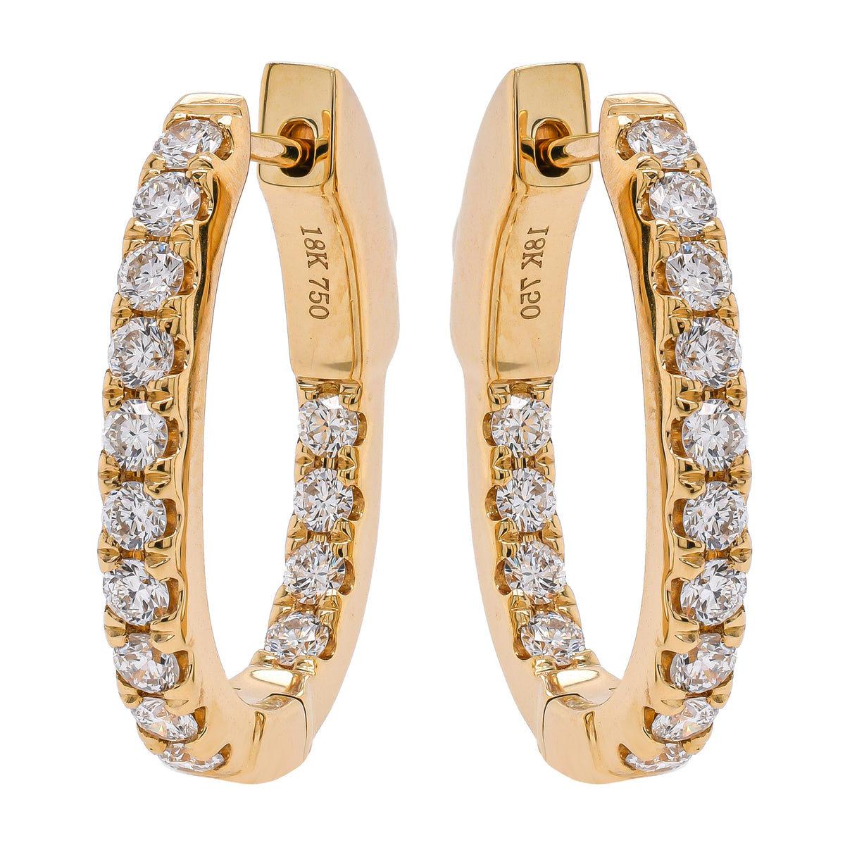 18K Yellow Gold Oval Hoop Diamond Earrings