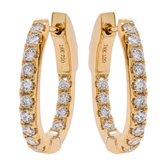 18K Yellow Gold Oval Hoop Diamond Earrings, view 1