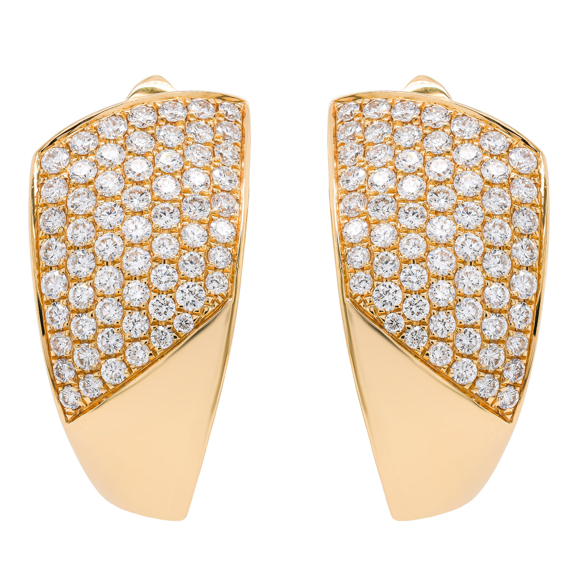 18K Yellow Gold Diamond Wave Leverback Earrings