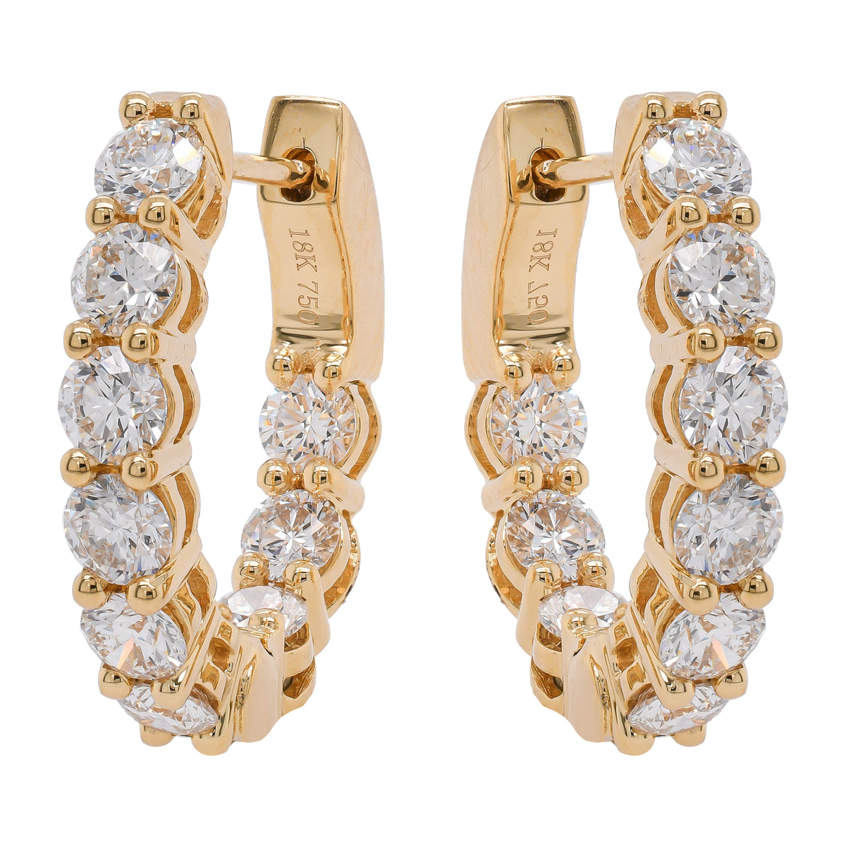 18K Yellow Gold Inside-Outside Oval Diamond Leverback Hoop Earrings