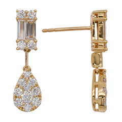 18K Yellow Gold Pear Diamond Earrings, view 2