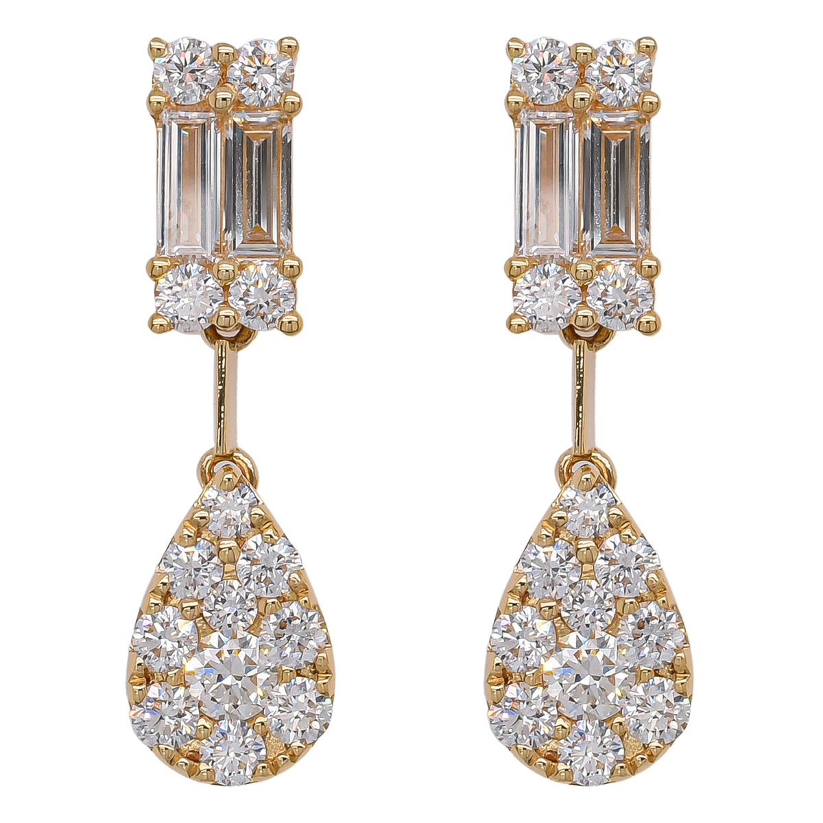 18K Yellow Gold Pear Diamond Earrings