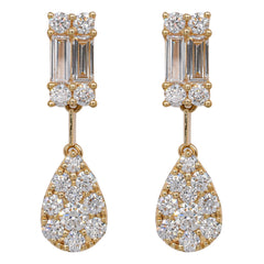 18K Yellow Gold Pear Diamond Earrings, view 1