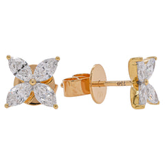 18K Yellow Gold Marquise Diamond Flower Stud Earrings | 0.66 CTW Natural Diamonds, view 2